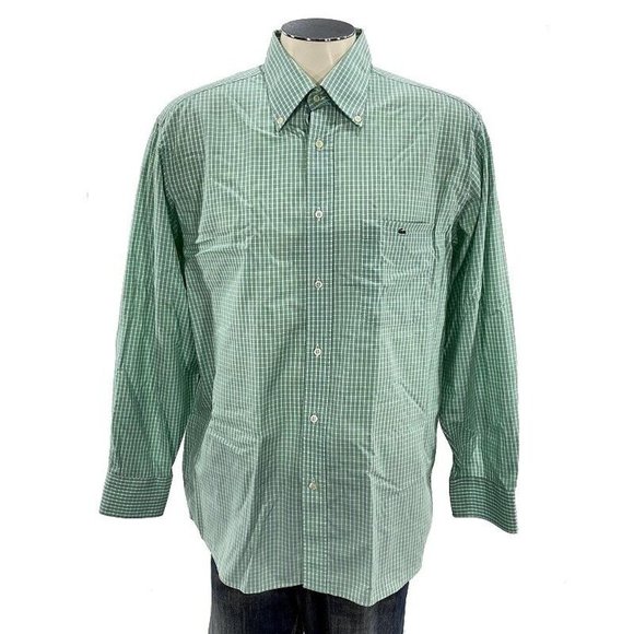 Lacoste Other - Lacoste Button Shirt 44 Green‎ White Plaid Alligator Mens
